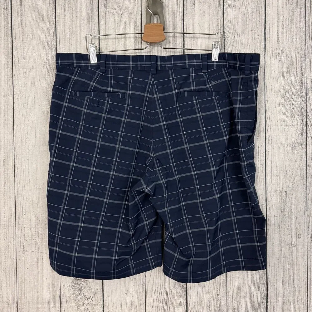 Nike Golf Men's W42 Navy Blue Check Tech Performance Dri-Fit Bermuda Golf Shorts